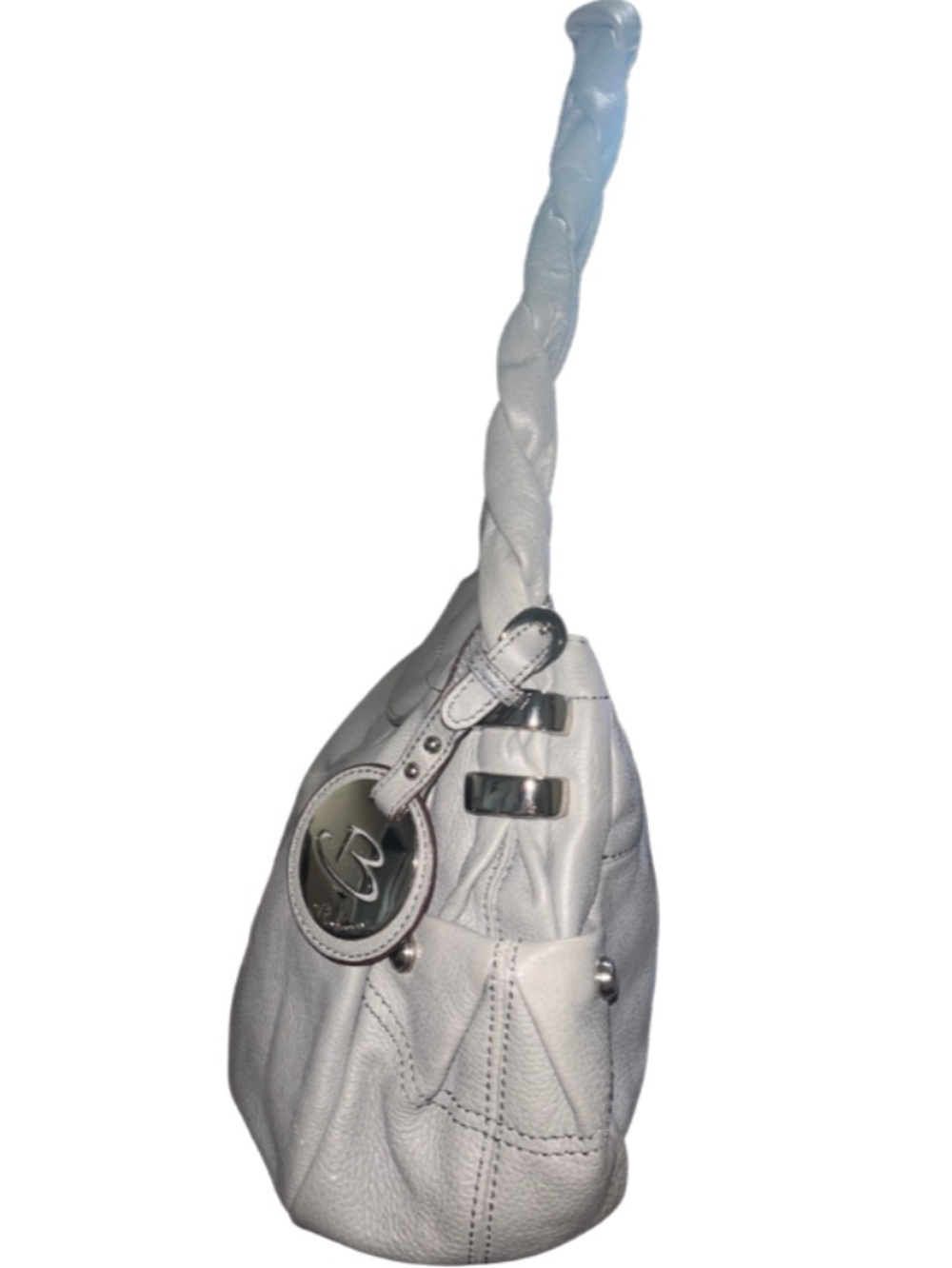 ✨$225! B. Makowsky Gray Pebbled Leather Hobo Bag Braided Strap Ruching✨ - Picture 10 of 14